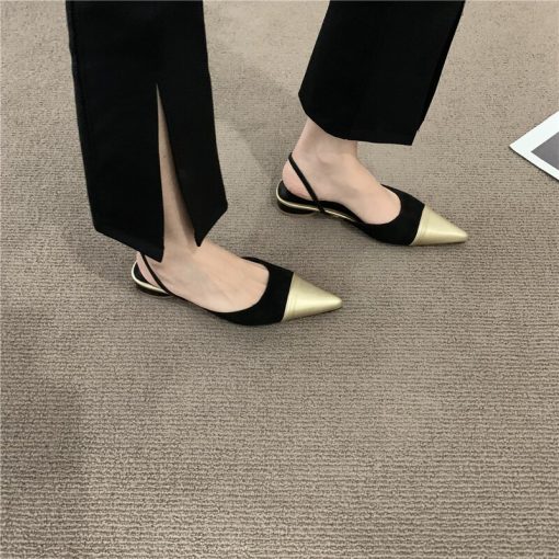 main image0New Women s Sandals for Summer 2022 Fashion Sexy Metal Color Pointed Low heeled Slip on