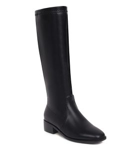main image0Oversized Square Toe Thick Heel Boots Microfiber Nappa Pattern Brown Knee Length Boots Side Zipper Autumn