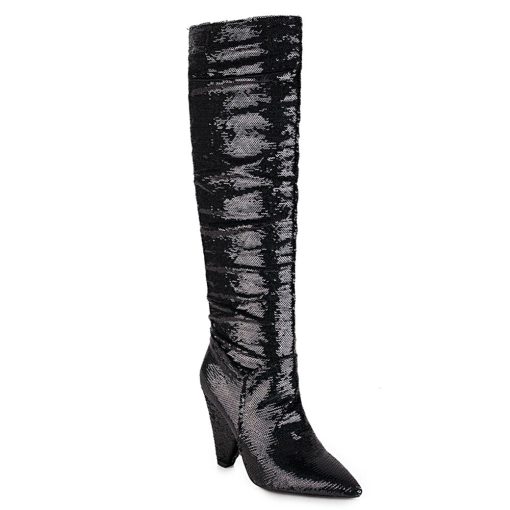 main image0Pointed Sequins Color Embroidery Shiny Knee Length Boots Bling Gradient Color Dot Pattern Winter Boots Color