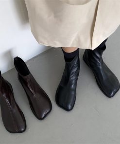 main image0Rock Shoes Woman Autumn Boots Flat Heel Zipper Boots Women Ladies Ankle Leather Rubber Low 2021