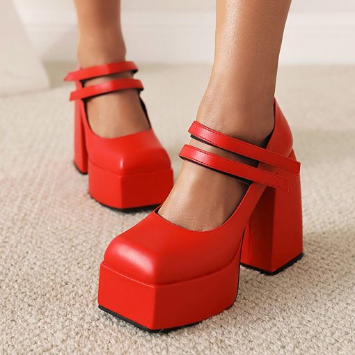 main image0Super High Thick Heel Platform Women s Pumps Korean Square Toe Double Breasted High Heels For