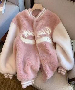 main image0Sweet Pink Lamb Velvet Jacket Female 2022 Winter New Korean Version All match Furry Cute Little