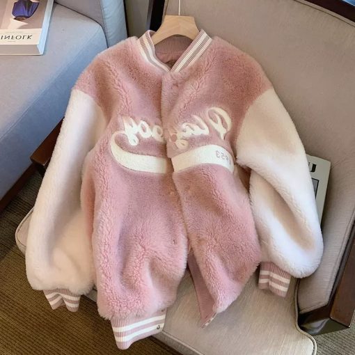 main image0Sweet Pink Lamb Velvet Jacket Female 2022 Winter New Korean Version All match Furry Cute Little