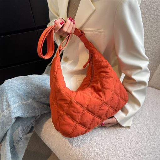 main image0Women Bag Nylon Brand Quilted Padded Short Handle Totes Luxury Big Handbags Lady Soft Shoulder Satchels 1