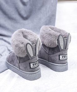 main image0Women Boots Fox Fur Brand Winter Shoes Warm Snow Boots Black Round Toe Casual Female Slip