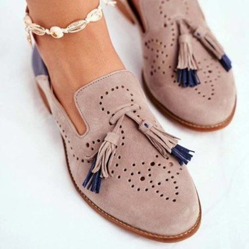 main image0Women Brogue Flats Autumn New Woman Fashion Tassel Round Toe Shoes Fringe PU Leather Loafers Ladies