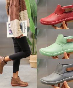 main image0Women s Boots Retro Rome Slip on Flat Casual Shoes Fashion Plus Size Ankle Boots Solid