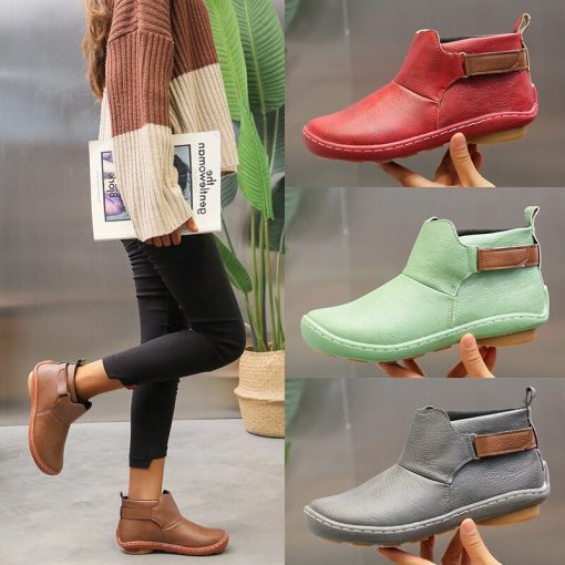 main image0Women s Boots Retro Rome Slip on Flat Casual Shoes Fashion Plus Size Ankle Boots Solid