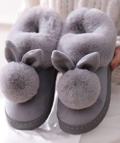 main image0Women s Shoes Rabbit Ear Floor Indoor Cotton Slippers Winter Autumn Shoes Women Non Slip Thick
