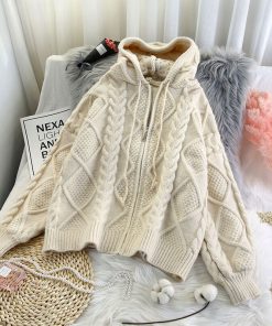 main image0Women s Vintage Knitting Sweater Zipper Hoodie Cardigan Long Sleeve Casual Fashion Simplicity Baggy Ladies Outerwear
