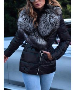main image12021 New Autumn Winter Down Cotton Coat Women Black Silver Gray 5XL Fur Collar Glossy Fashion