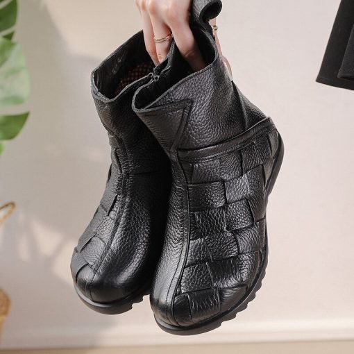 main image12022 New Women s Real Genuine Leather Platform Ankle Boots Plush Shoes Women Winter Warm Shoes