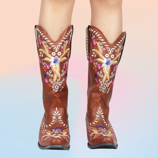 main image1AOSPHIRAYLIAN Western Cowboy Boots For Women 2022 Retro Vintage Embroidery Sewing Floral Women s Cowgirl Shoes