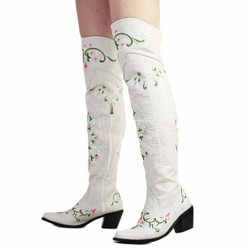 main image1AOSPHIRAYLIAN Western Cowboy Sewing Floral Winter Boots For Women 2022 Over The Knee Boots Elegant Embroidery