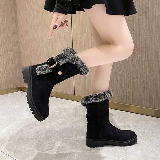 main image1Ankle Boots Women Chelsea Boots Fur Winter Shoes 2022 Luxury Designer Suede Warm Short Plush Snow
