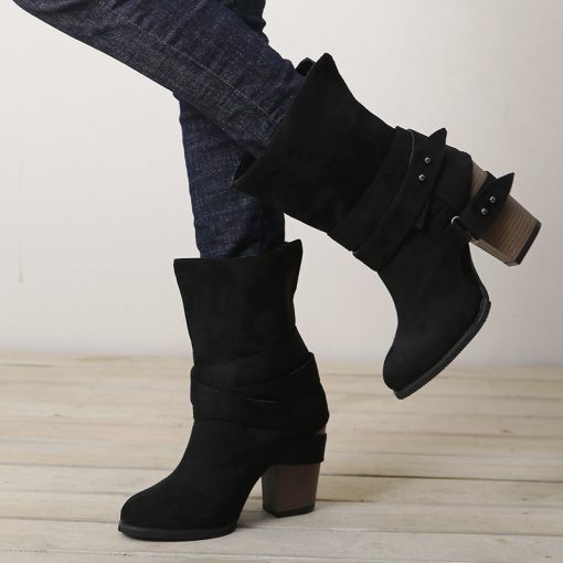main image1Autumn Winter Women Boots Fashion Casual Ladies Shoes Martin Boots Suede Leather Buckle Boots High Heeled