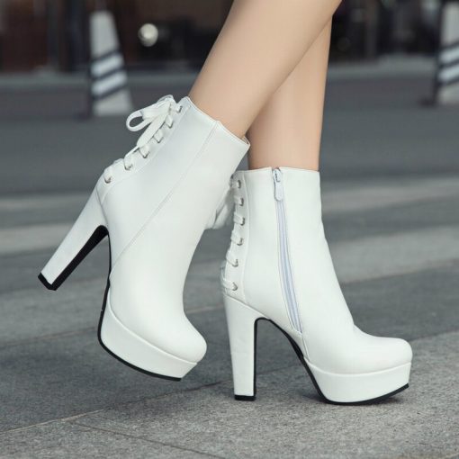 main image1Fashion Ankle Boots For Women 2021 Lace Up Winter Boots Women Platform High Heel White Yellow