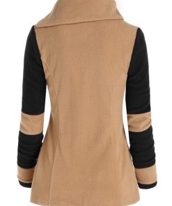 main image1Fashion Two Tone Fleece Jacket Colorblock Wide waisted Full Sleeve Warm Coat For Fall Spring Winter