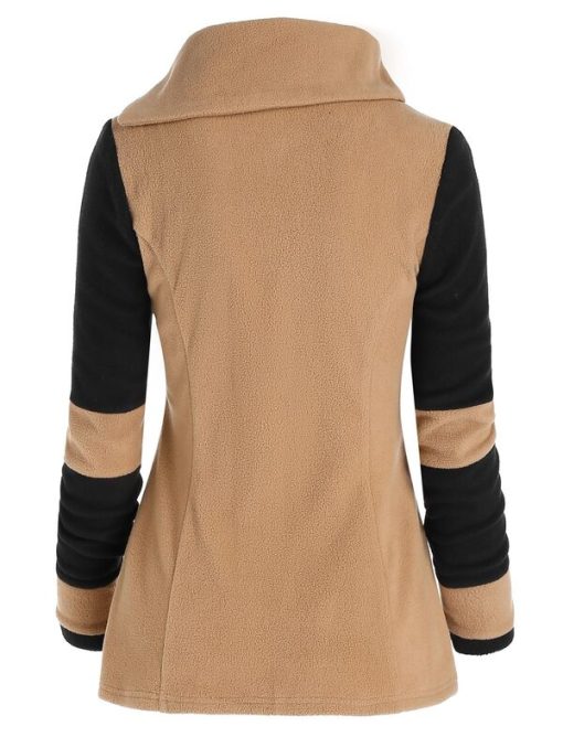main image1Fashion Two Tone Fleece Jacket Colorblock Wide waisted Full Sleeve Warm Coat For Fall Spring Winter