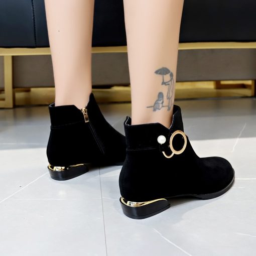 main image1Fashion Women Boots Casual Suede Low High Heels Autumn Winter Shoes Woman Pointed Zipper Ankle Boots