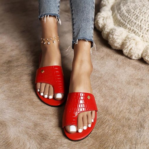 main image1Ladies Slippers Flat Bottomed Red Fashion Trend Female Stone Pattern Simple Flip Flops Fashion Summer New