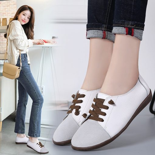 main image1Leather Shoes Woman Spring Ladies Shoes Non slip Flats Lace Up Sneakers Women Oxford Shoes Plus
