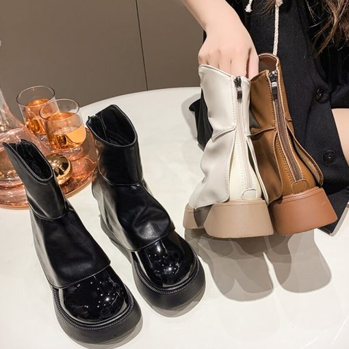 main image1Modern Ankle Boots For Women Chelsea Booties 2022 Gladiator Fashion Ladies Round Toe Short Zipper Platform