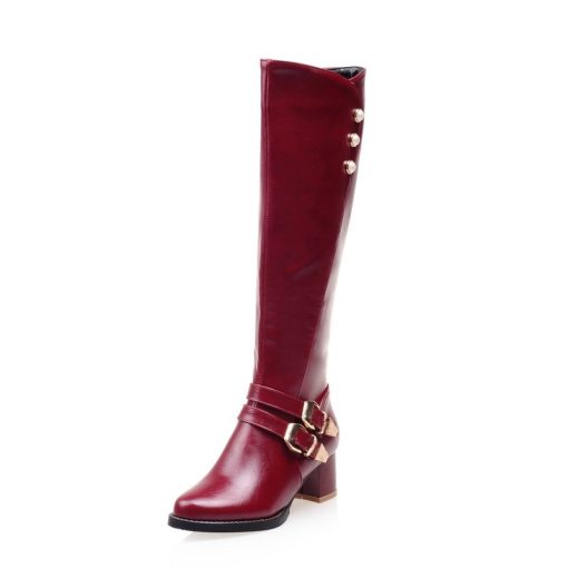 main image1NEW Winter Women Shoes Long Knee High Boots Round Toe Big Size Med Square Heels Zipper