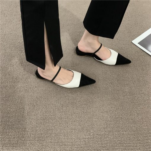 main image1New Women s Sandals for Summer 2022 Fashion Sexy Metal Color Pointed Low heeled Slip on
