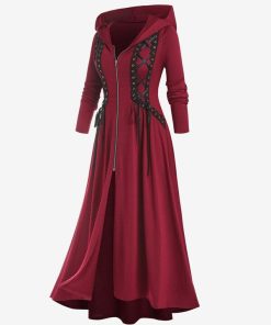 main image1ROSEGAL Autumn Women Longline Coat Hooded Lace Up Zipper High Low Maxi Tops Costume For Female