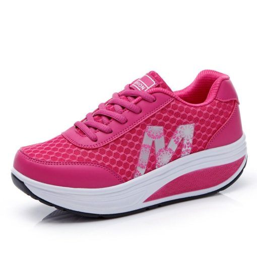 main image1Summer Running Shoes for Women 2022 Mesh Breathable Sneakers Fashion Lace Up Wedge Platform Ladies Outdoor