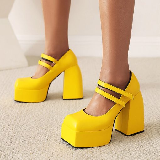 main image1Super High Thick Heel Platform Women s Pumps Korean Square Toe Double Breasted High Heels For