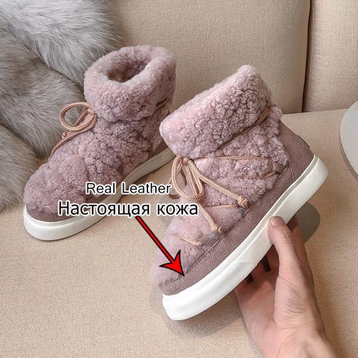 main image1Taoffen Size 34 42 Women Snow Boots Plush Fur Real Leather Shoes Warm Winter Ankle Boots