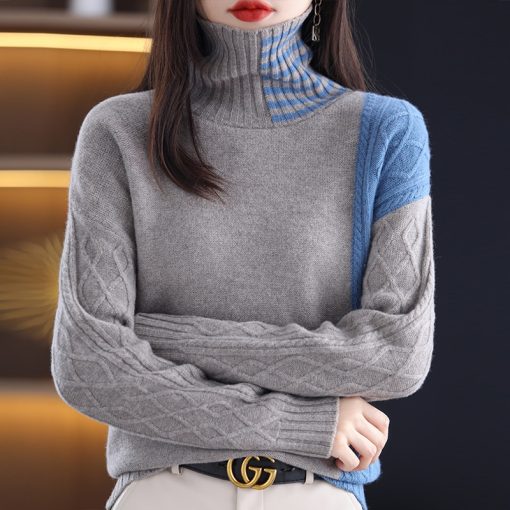 main image1Winter Women s Sweaters Fashion Casual Long Sleeve Turtleneck Thick Female Pullover 100 Wool Knit Tops