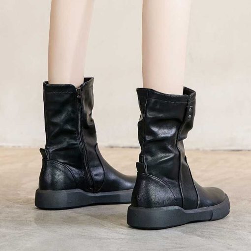 main image1Women Ankle Boots Ladies Shoes Slip on Mid Calf Boots Platform Soft PU Leather Long Boot