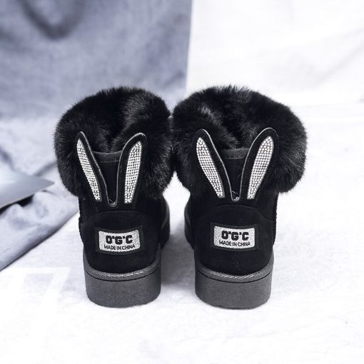 main image1Women Boots Fox Fur Brand Winter Shoes Warm Snow Boots Black Round Toe Casual Female Slip