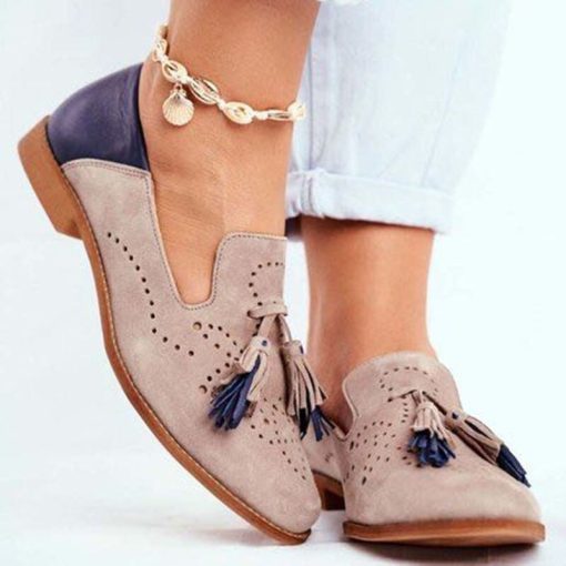 main image1Women Brogue Flats Autumn New Woman Fashion Tassel Round Toe Shoes Fringe PU Leather Loafers Ladies