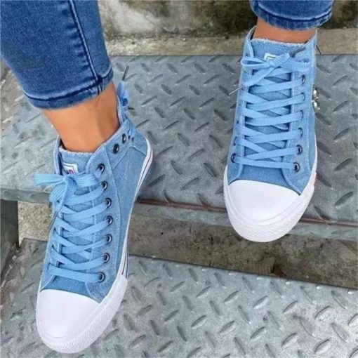 Women’s New Denim Round Toe Lace-up Skull Metal Decoration Sneakers ...