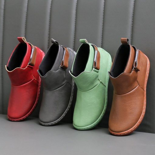 main image1Women s Boots Retro Rome Slip on Flat Casual Shoes Fashion Plus Size Ankle Boots Solid