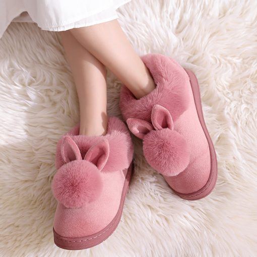 main image1Women s Shoes Rabbit Ear Floor Indoor Cotton Slippers Winter Autumn Shoes Women Non Slip Thick