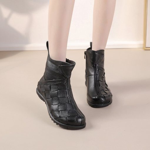 main image22022 New Women s Real Genuine Leather Platform Ankle Boots Plush Shoes Women Winter Warm Shoes