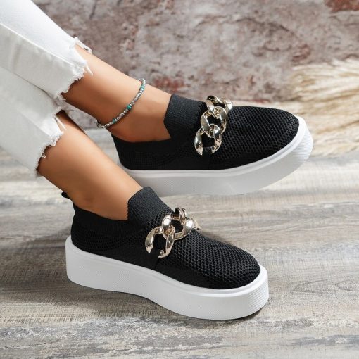 main image22022 New Women s Sneakers Fashion Chain Solid Color Women s Flat Shoes Breathable Thick Sole