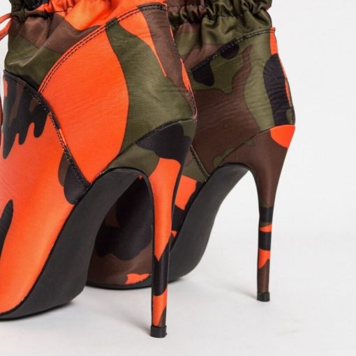 main image22022 Spring High Heels Pointed Toe Mid Calf Boots for Women Fashion Camouflage Print Stiletto Lace