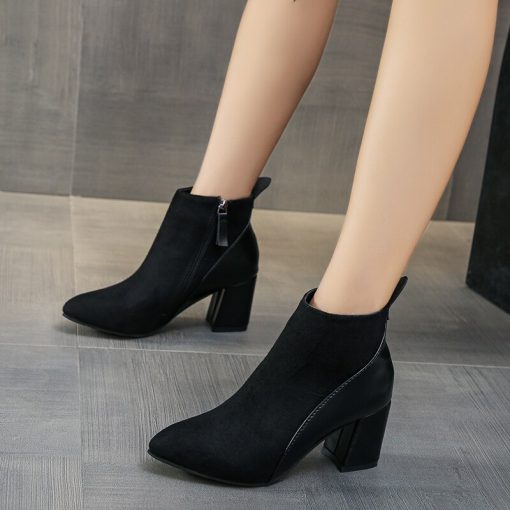 main image22022 Women Boots Square Veil Elastic Ankle Boots Chunky Heels High Heels Women Shoes Trendy Women