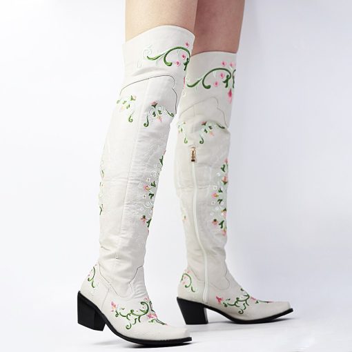 main image2AOSPHIRAYLIAN Western Cowboy Sewing Floral Winter Boots For Women 2022 Over The Knee Boots Elegant Embroidery