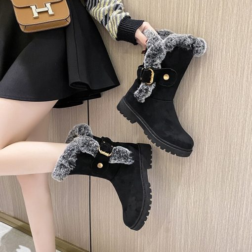 main image2Ankle Boots Women Chelsea Boots Fur Winter Shoes 2022 Luxury Designer Suede Warm Short Plush Snow