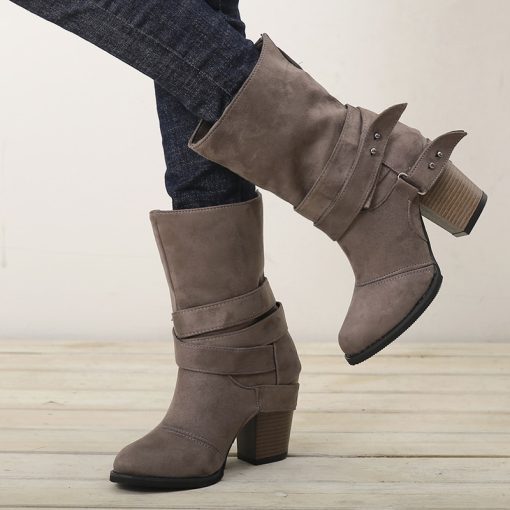 main image2Autumn Winter Women Boots Fashion Casual Ladies Shoes Martin Boots Suede Leather Buckle Boots High Heeled