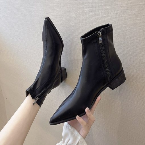 main image2Boots 2021 chunky heeled women fashion boots web celebrity matching medium heel slim Chelsea ankle boots