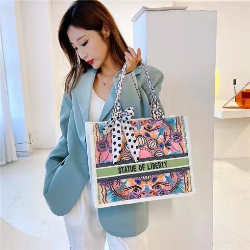 main image2Fashion Print Women s Tote Shoulder Bag 2022 New Trend Large Capacity Shopping Bag Female Canvas
