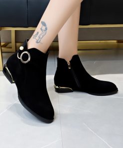 main image2Fashion Women Boots Casual Suede Low High Heels Autumn Winter Shoes Woman Pointed Zipper Ankle Boots